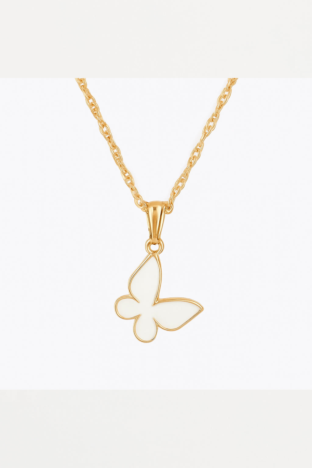 Dainty White Butterfly Pendant Necklace – Gold-Tone Enamel Charm on Twisted Rope Chain for women and girls