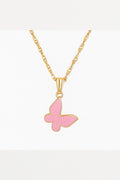 Dainty Pink Butterfly Pendant Necklace – Gold-Tone Pastel Enamel Jewelry for Women & Girls