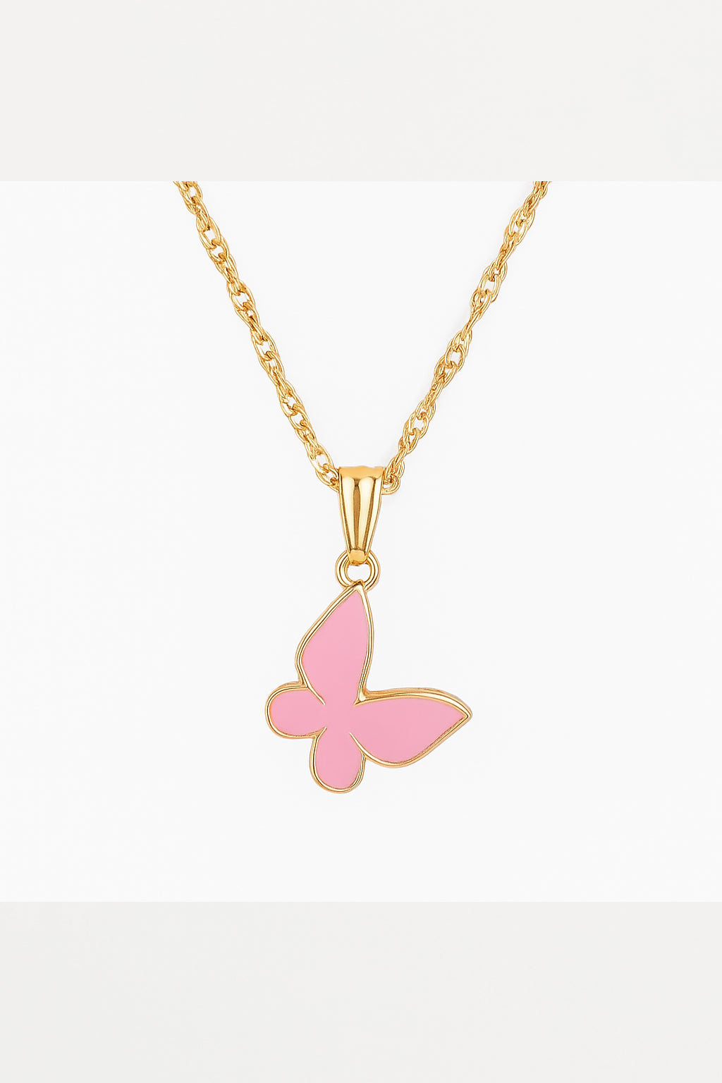 Dainty Pink Butterfly Pendant Necklace – Gold-Tone Pastel Enamel Jewelry for Women & Girls