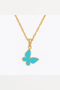 Vibrant Turquoise Butterfly Pendant Necklace – Gold-Tone Teal Enamel Jewelry for Women and Girls