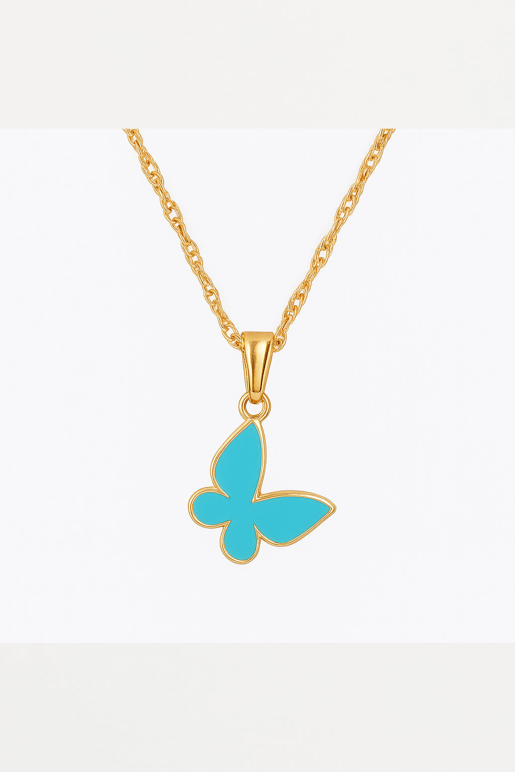 Vibrant Turquoise Butterfly Pendant Necklace – Gold-Tone Teal Enamel Jewelry for Women and Girls