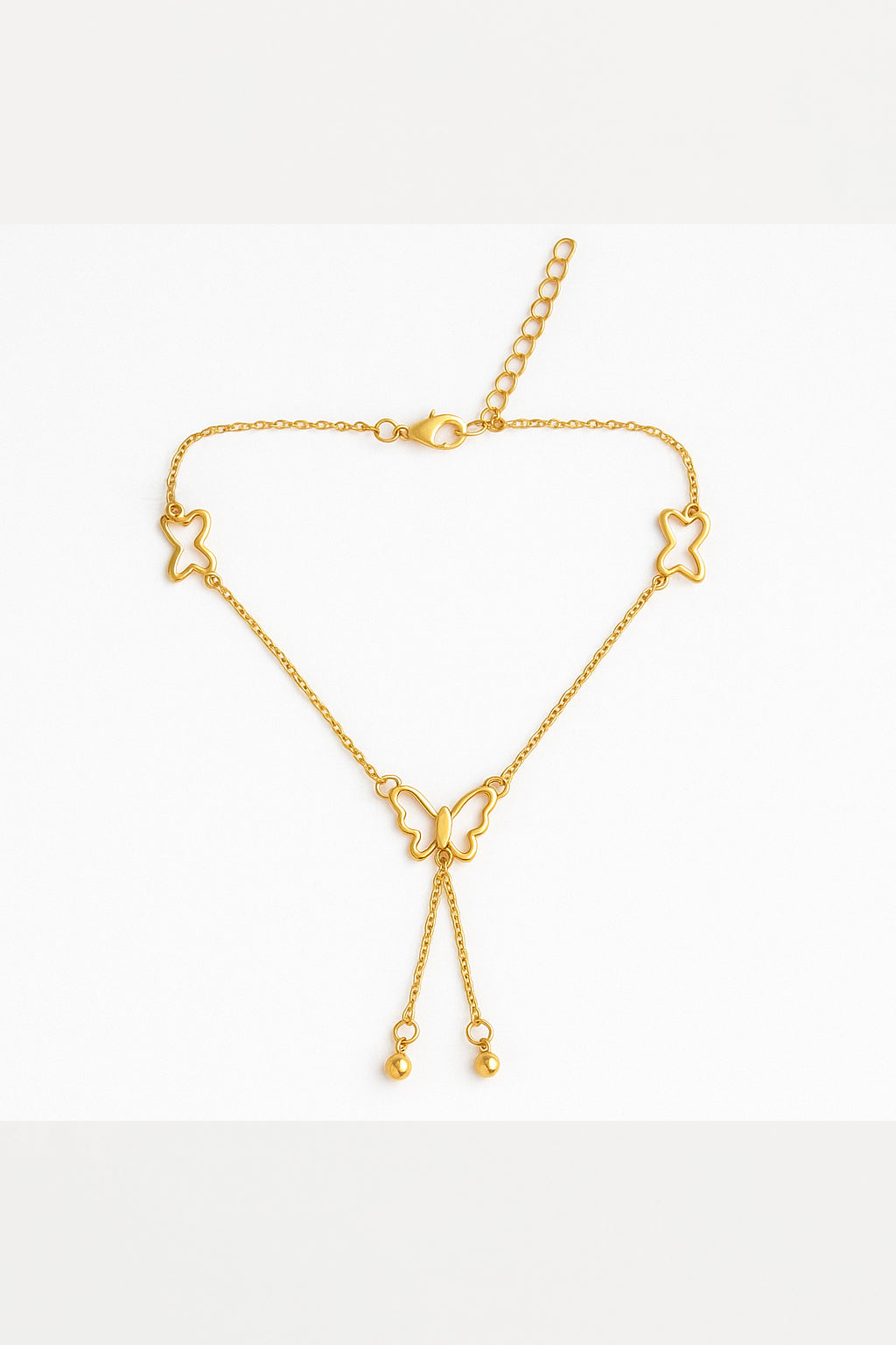 Dainty Gold Butterfly Anklet – Elegant Triple Butterfly Charm Foot Jewelry for Women and Girls