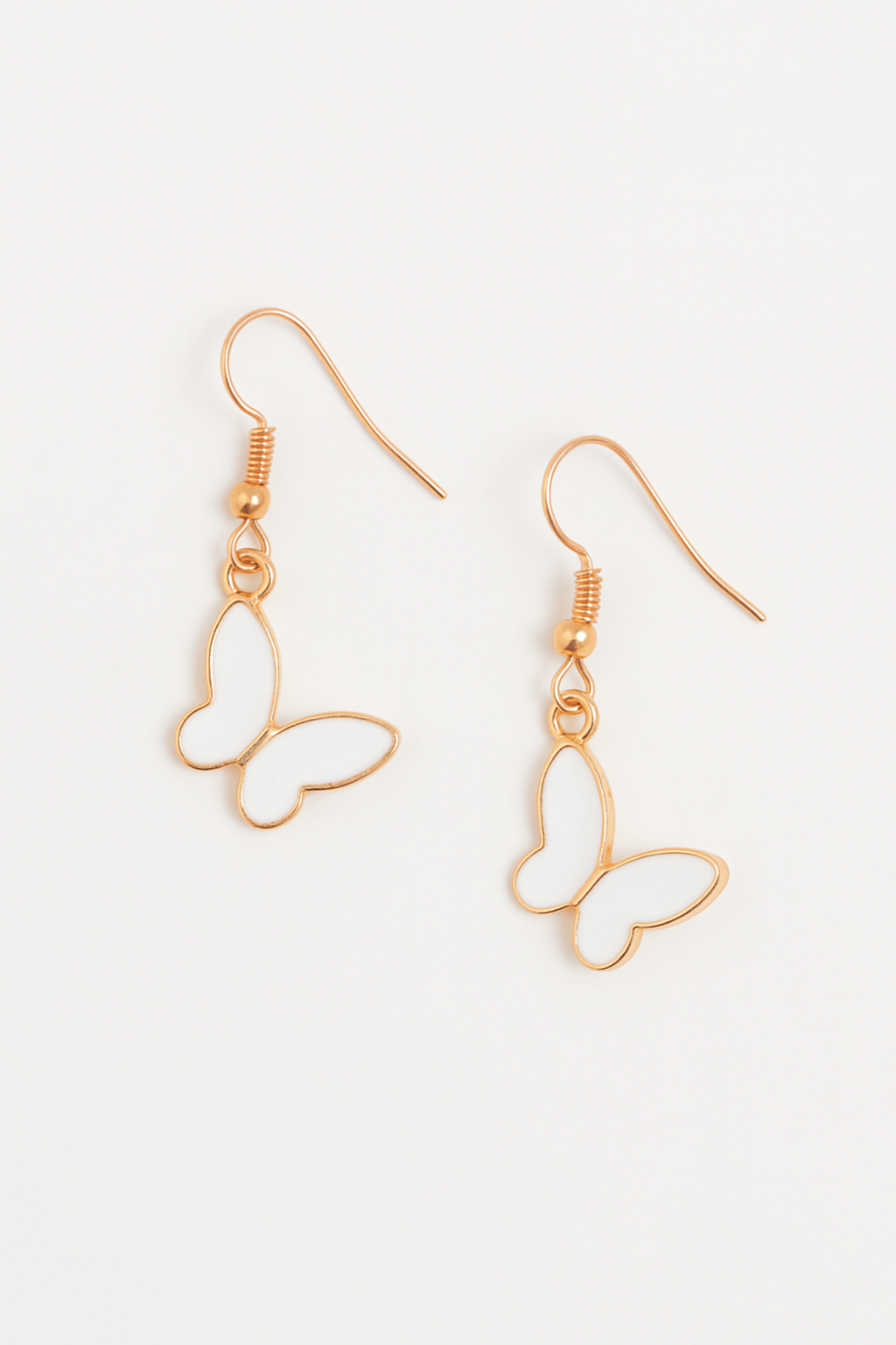 Korean Style Butterfly Earrings – Dainty Gold-Tone White Butterfly Drop Earrings – Elegant Enamel Jewelry for Women and Girls