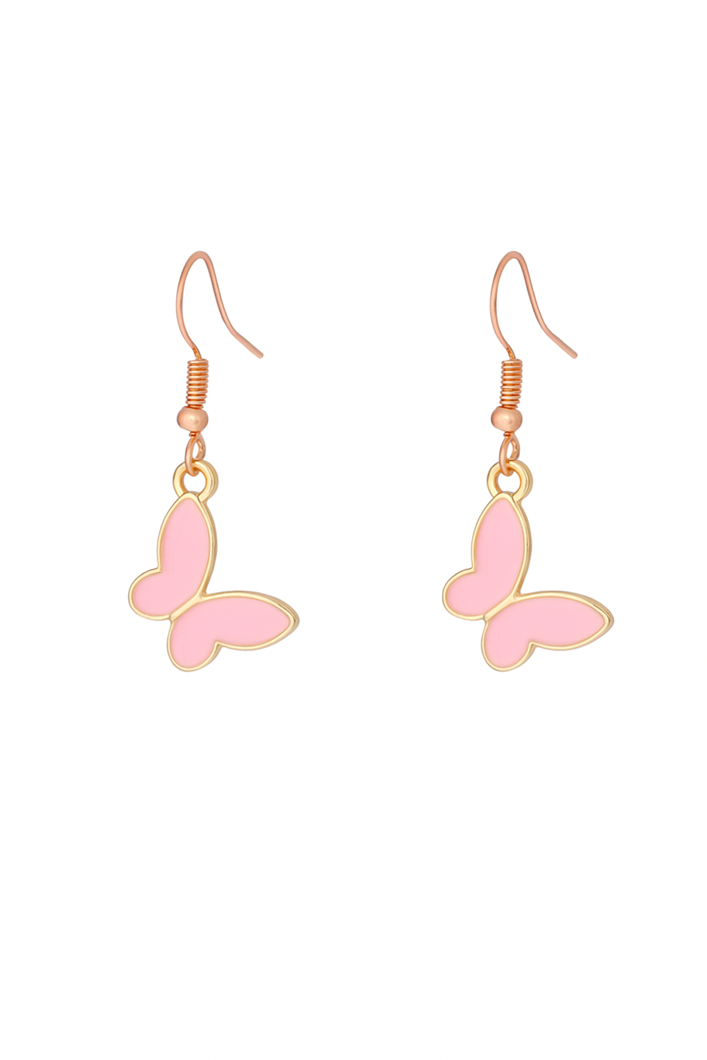 Korean Style Butterfly Earrings – Soft Pink Butterfly Drop Earrings – Gold-Tone Pastel Dangle Jewelry for Women & Girls