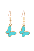 Korean Style Butterfly Earrings – Vibrant Turquoise Butterfly Drop Earrings – Gold-Tone Teal Enamel Dangles for Women and Girls