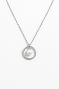 Dainty Silver Pearl Circle Necklace – Minimalist Floating Pearl Pendant for Women and girls